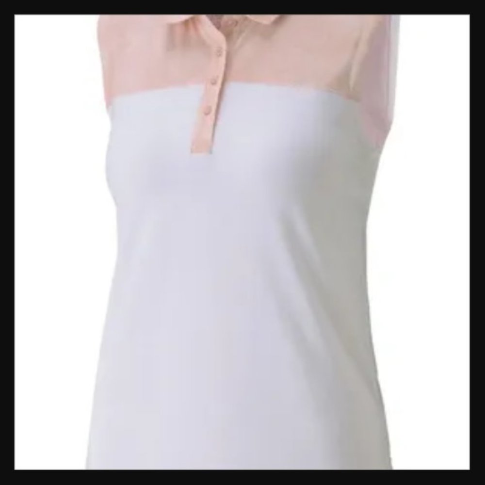 PUMA Peach & White Sleeveless Polo Golf Top S	$50